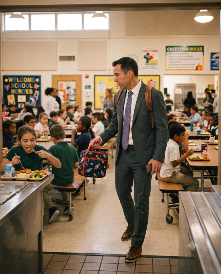 The Single Dad Walked Into His Son’s Cafeteria — Then One Sentence Made Him Stop Cold