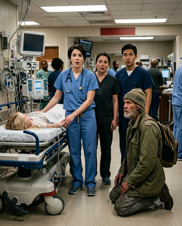 Doctors Declared the Little Girl Gone — Then a Homeless Veteran Whispered Five Words That Froze the ER