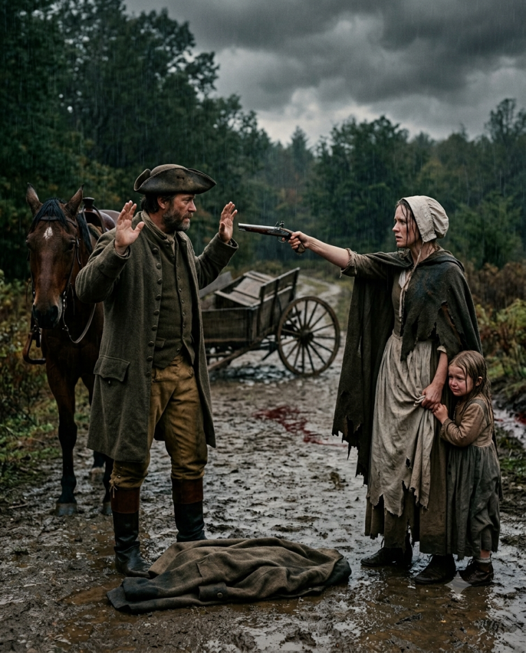 A Widowed Rancher Stopped for a Mother and Daughter in the Rain… She Said ‘Stay Back or I’ll Shoot